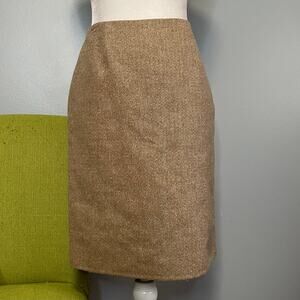 Eccoci Tan Tweed Straight Pencil Skirt Wool Cashmere Silk